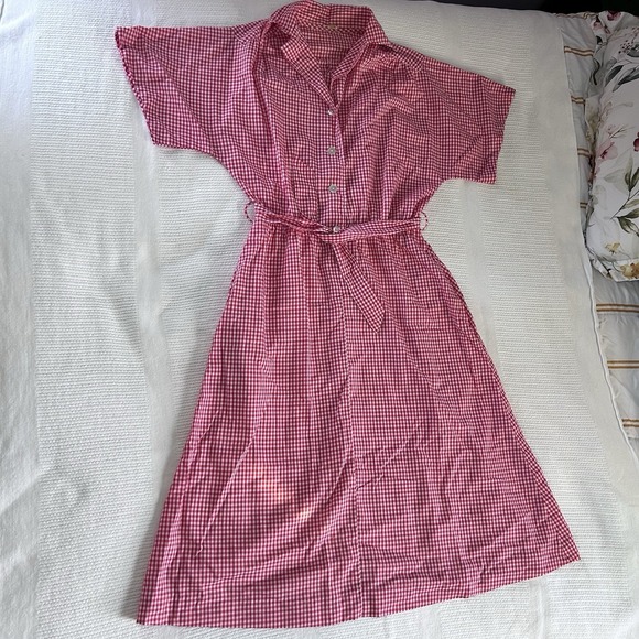 Vintage Red And White Gingham Shirtwaist Dress Women's Small Waist Tie - Picture 3 of 9